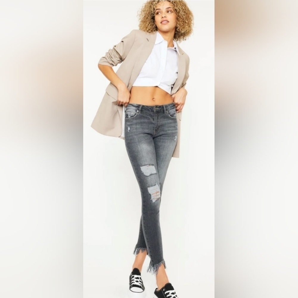 KanCan Black Distressed High Rise Ankle Skinny Jeans 22W